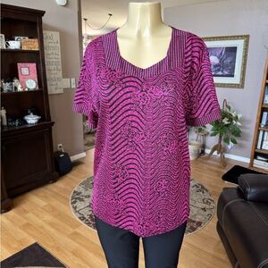 Fashion Chengtai pink & black short sleeve blouse-size L